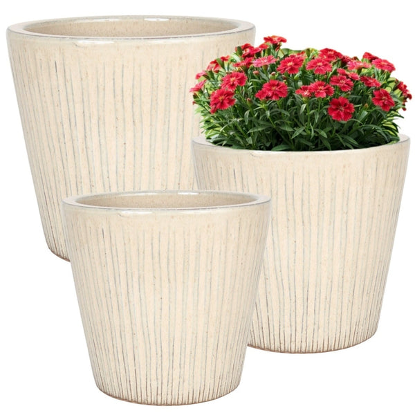 Donica ceramiczna szkliwiona Cermax 4999, krem, 3 rozmiary