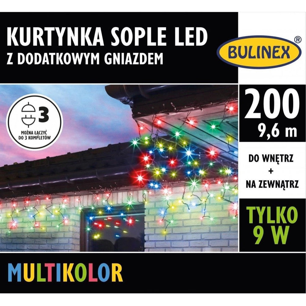 Kurtynka LED sople 200 diod Bulinex, 9,6 m, multikolor, opakowanie