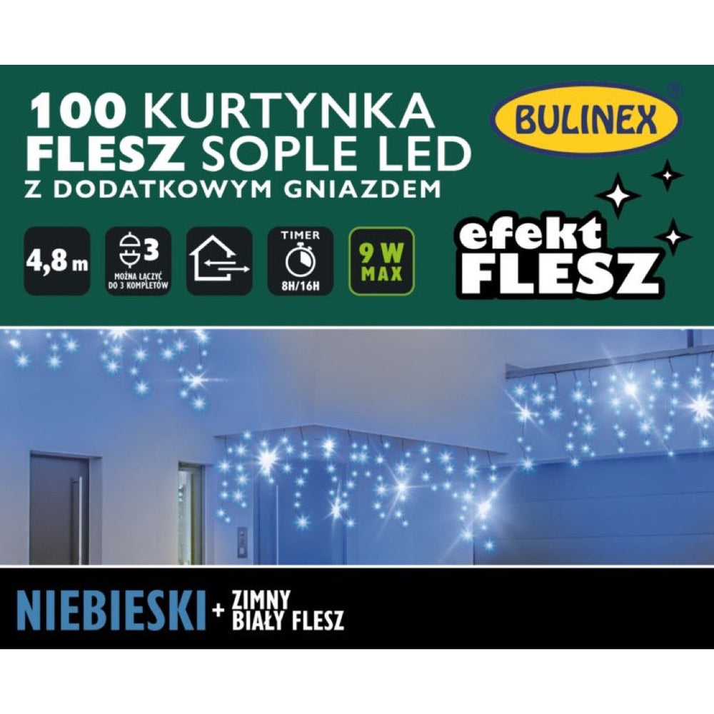 Kurtynka LED sople z fleszem, 100 i 200 diod, do wnętrz i na zewnątrz