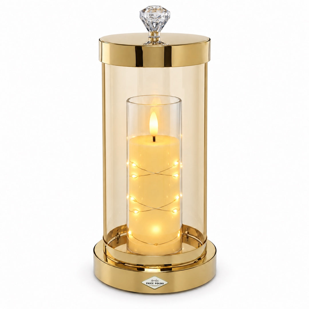 Lampion Glamour ze szklaną tubą, wersja złota
