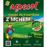 Front opakowania 1,2 kg nawozu Agrecol do trawników z mchem z napisem Mech Stop