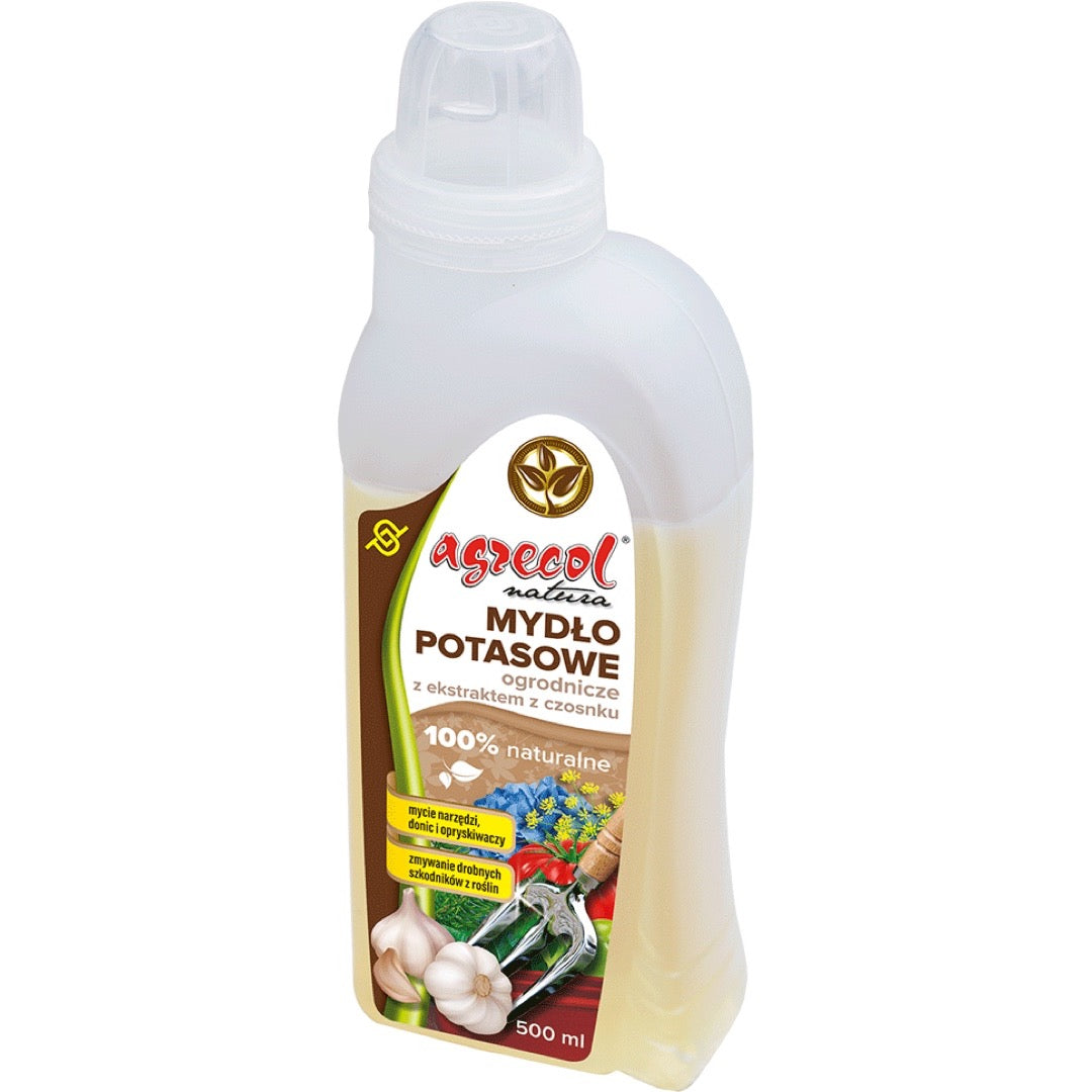 Butelka 500 ml mydła potasowego ogrodniczego Agrecol Natura z ekstraktem z czosnku