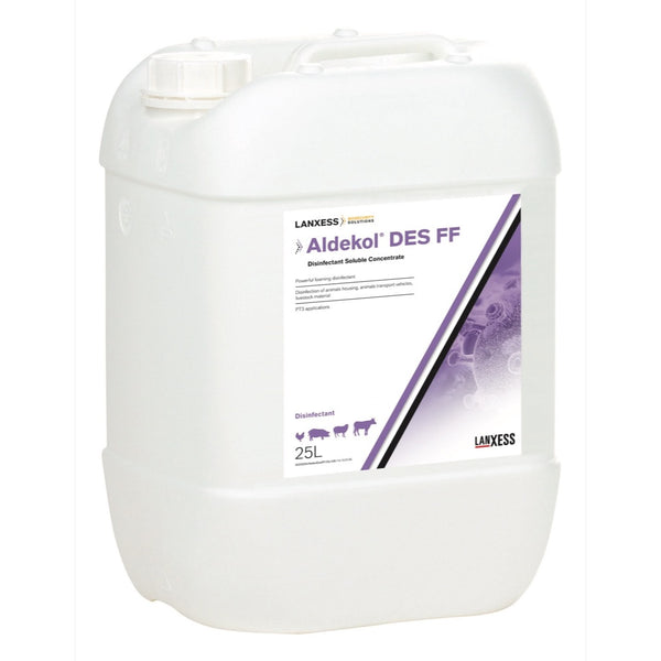 Kanister 25 l środka do dezynfekcji Aldekol Des FF firmy Lanxess, opakowanie zbiorcze z tej samej linii produktu