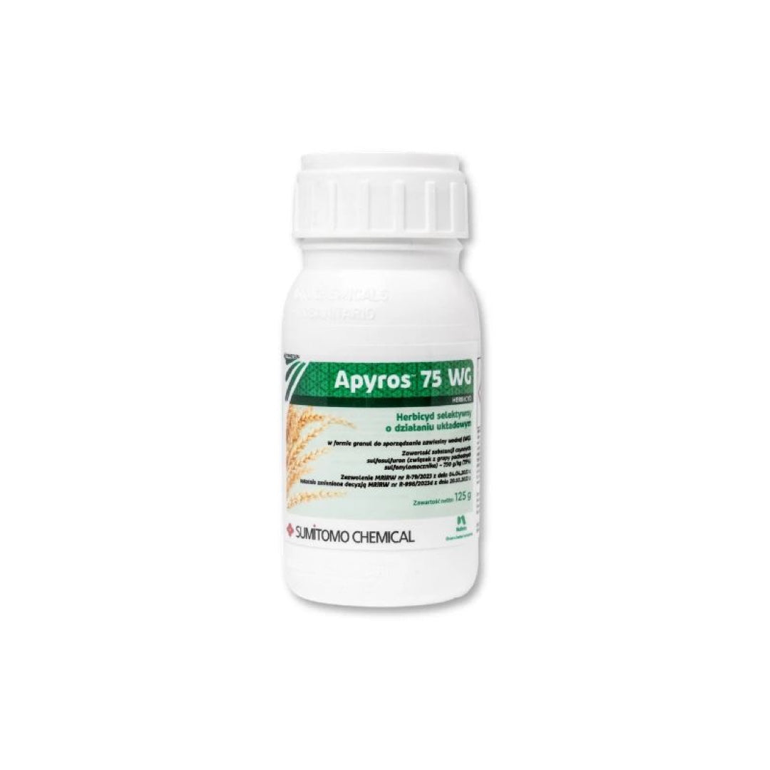 Butelka 125 g herbicydu Apyros 75 WG firmy Nufarm i Sumitomo Chemical