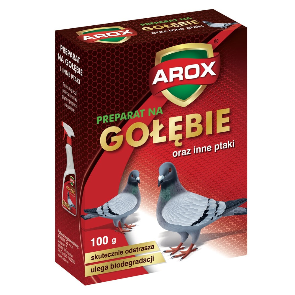 Czerwone pudełko Arox preparat na gołębie i inne ptaki 100 g