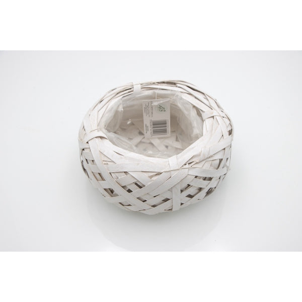 Biała okrągła osłonka Beret Ecodeco z taśmy rattanowej, średnica 20 cm