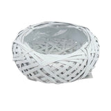 Biała okrągła osłonka Beret Ecodeco z taśmy rattanowej, średnica 30 cm