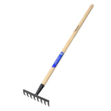Grabie metalowe 8-zębne BIG MN03 z drewnianym trzonkiem na białym tle