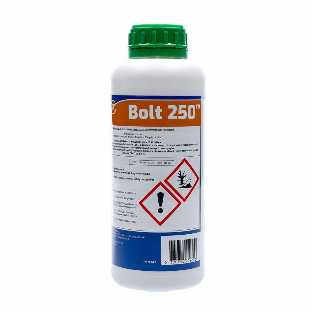 Butelka 1 l fungicydu Bolt 250 z zieloną nakrętką, producent Barclay Chemicals