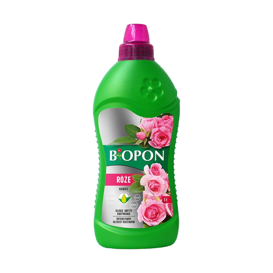 Butelka 1 l nawozu Biopon do róż z miarką w nakrętce