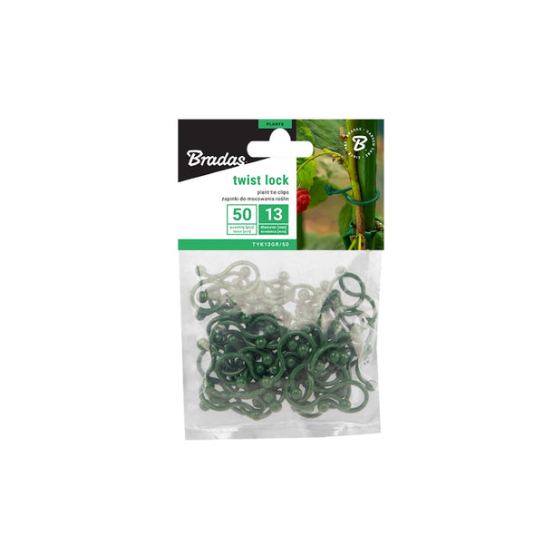 Opakowanie zapinek do roślin Bradas TWIST LOCK 13 mm, 50 sztuk, na białym tle