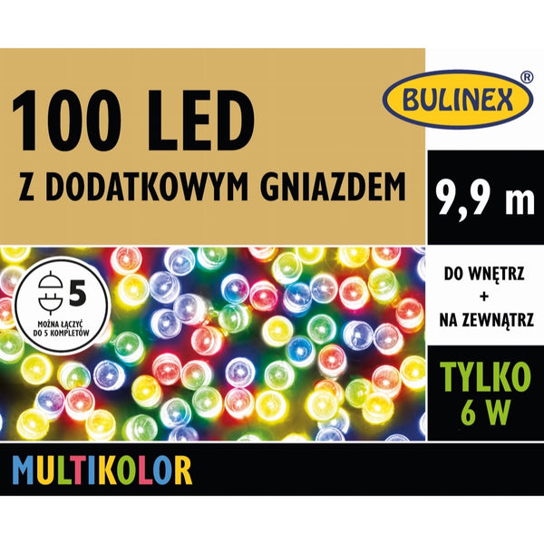 Opakowanie lampek LED Bulinex 100 diod z dodatkowym gniazdem, 9,9 m, multikolor