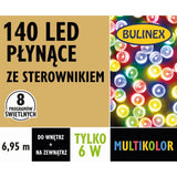 Opakowanie płynących lampek LED Bulinex, 140 diod, 6,95 m, multikolor, ze sterownikiem