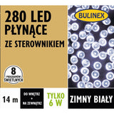 Opakowanie płynących lampek LED Bulinex, 280 diod, 14 m, zimny biały, ze sterownikiem