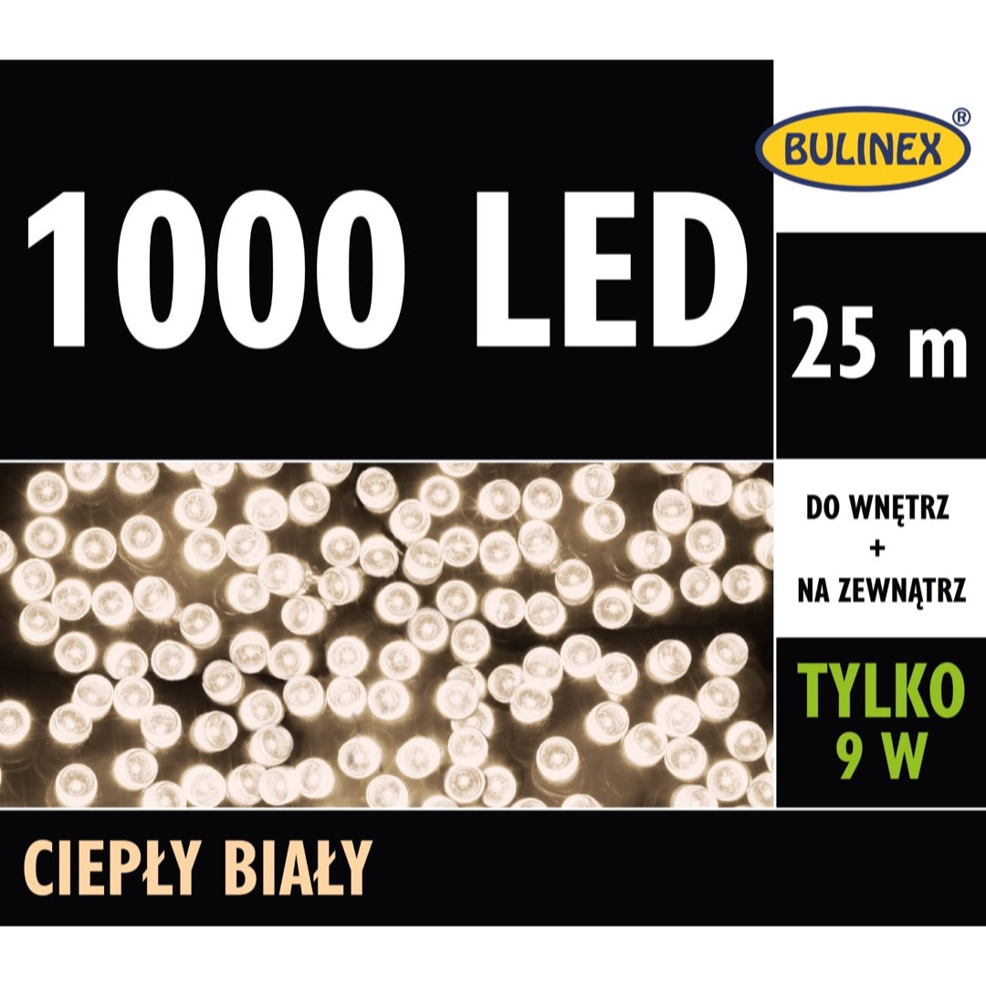 Opakowanie lampek LED Bulinex 1000 diod, 25 m, ciepły biały