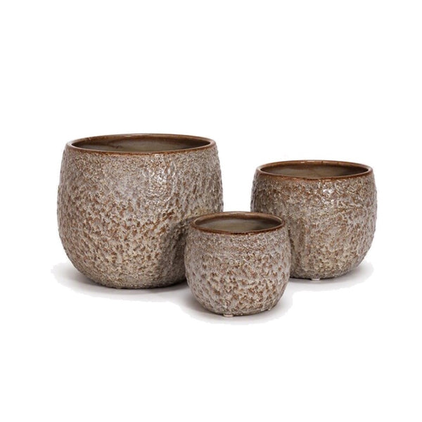 Komplet trzech ceramicznych osłonek Echo CD11170 w kolorze lekki szary z brązowym brzegiem i strukturalną glazurą