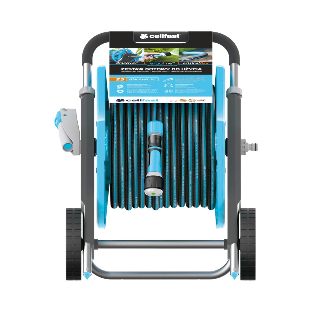Zestaw DISCOVER ENERGO Cellfast 1/2" 25 m na białym tle, ujęcie 2