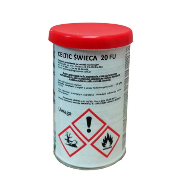 Puszka ze świecą dymną Celtic Świeca 20 FU 90 g do dezynsekcji magazynów, z czerwoną pokrywką