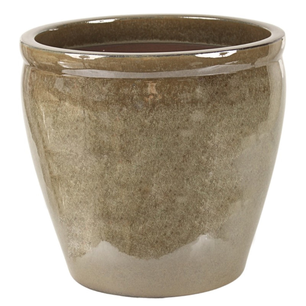 Ceramiczna donica szkliwiona mrozoodporna Cermax 1916 w ciemnym brązie na białym tle