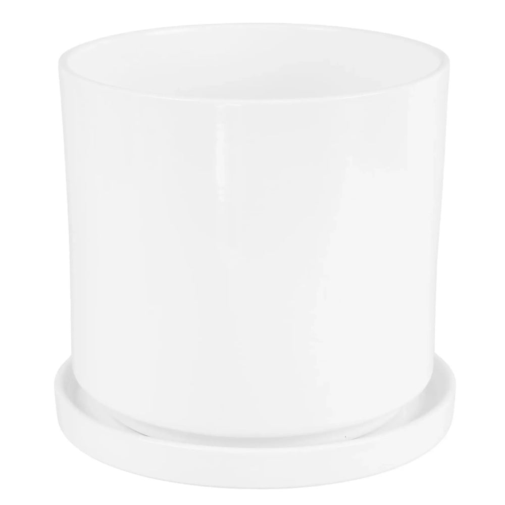 Doniczka ceramiczna Cylinder 974 z podstawką Cermax, biały połysk, rozmiar 17 cm