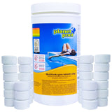 Pojemnik Planet Pool multifunkcyjne tabletki 20 g z rozsypanymi tabletkami