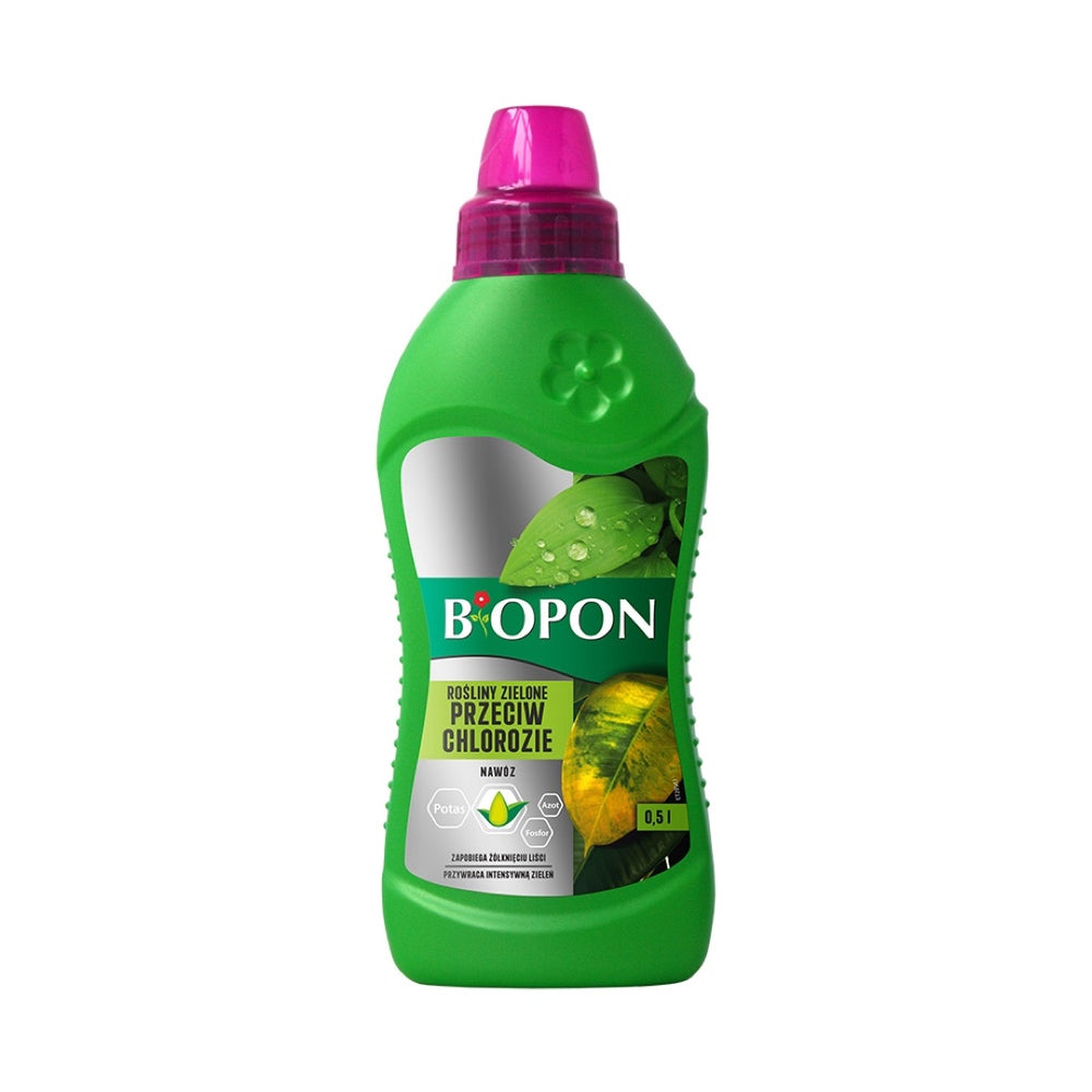 Butelka nawozu Bopon do roślin zielonych przeciw chlorozie, pojemność 0,5 l