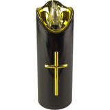 Czarno-złoty znicz LED Cortina 2/23/LUX z krzyżem, wysokość 15 cm