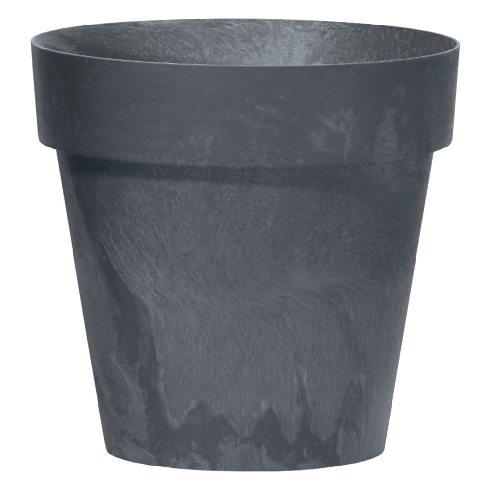 Antracytowa doniczka Cube Beton Effect Prosperplast o fakturze betonu na białym tle