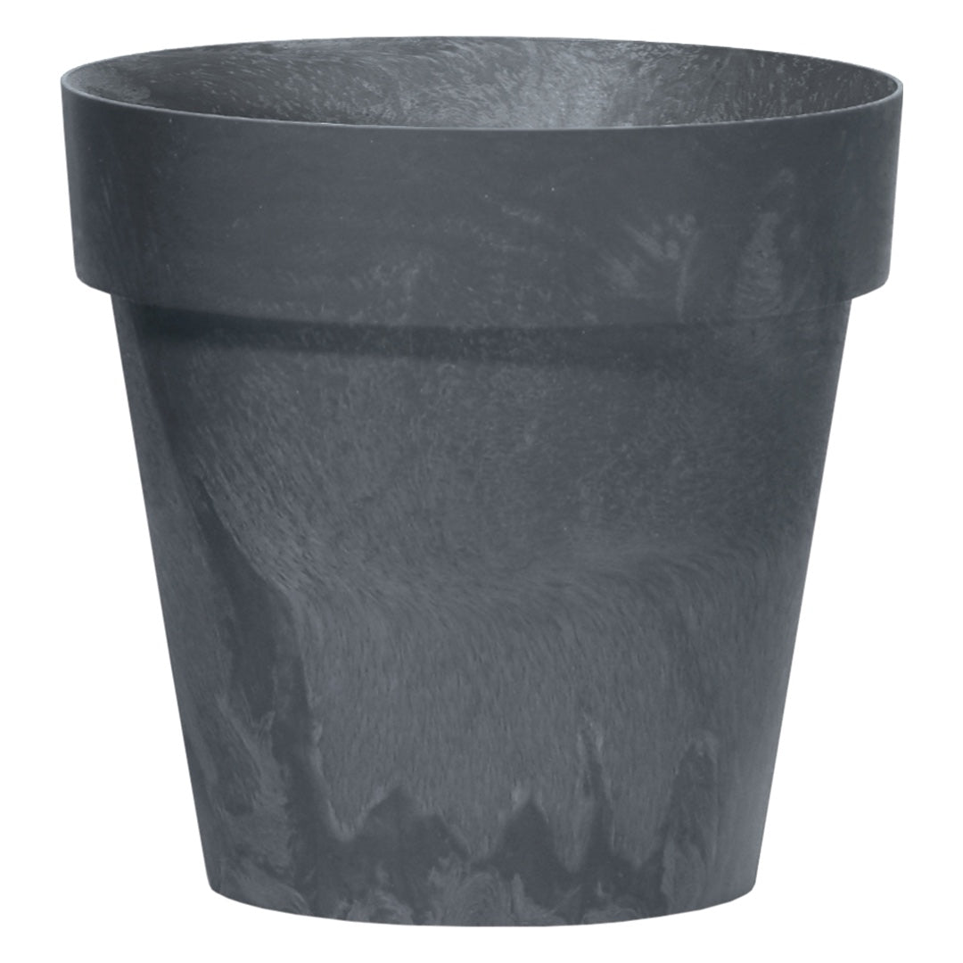 Antracytowa doniczka Cube Beton Effect Prosperplast o fakturze betonu na białym tle