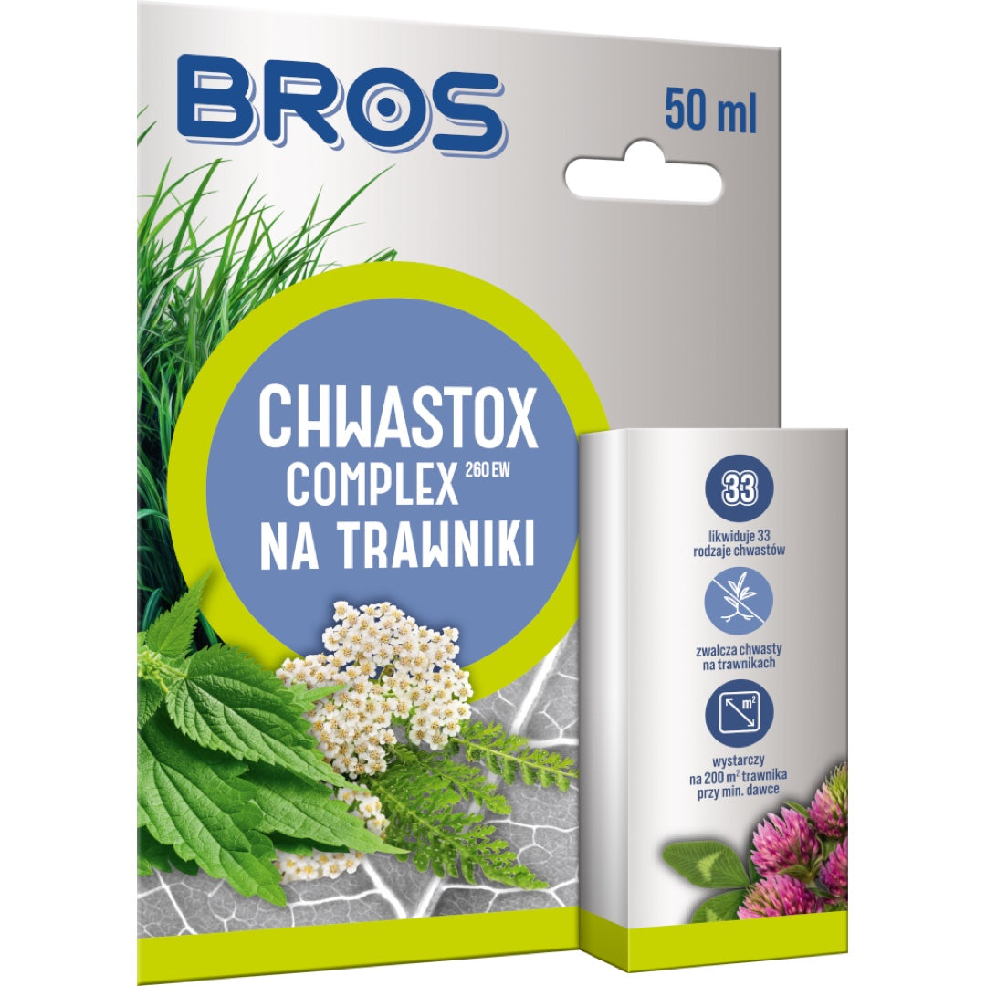 Butelka 50 ml środka na chwasty Chwastox Complex 260 EW marki Bros do trawników