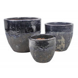 Komplet trzech granatowo-szarych donic ceramicznych Tin Tours DCV-0036 z postarzanym dołem