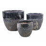 Komplet trzech granatowo-szarych donic ceramicznych Tin Tours DCV-0036 z postarzanym dołem