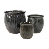 Komplet trzech ciemnych, grafitowych donic ceramicznych Tin Tours DCV-0153-B z falistym żebrowanym wzorem