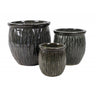Komplet trzech ciemnych, grafitowych donic ceramicznych Tin Tours DCV-0153-B z falistym żebrowanym wzorem