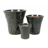 Komplet trzech ciemnozielonych, szkliwionych donic ceramicznych Tin Tours DCV-0171-B o stożkowym kształcie