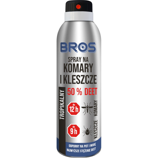 Spray na komary i kleszcze Bros 50% DEET, pojemność 180 ml