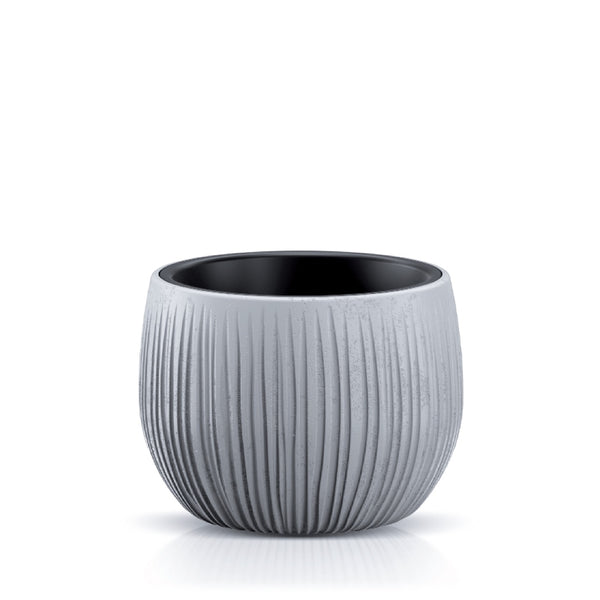 Doniczka Beton Bowl Prosperplast w kolorze beton, kulista, ze żłobieniami