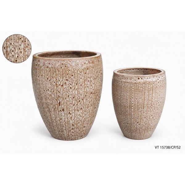 Zestaw dwóch wysokich ceramicznych donic Dolagra Vici VT 15738 w kolorze cappuccino z porowatą glazurą