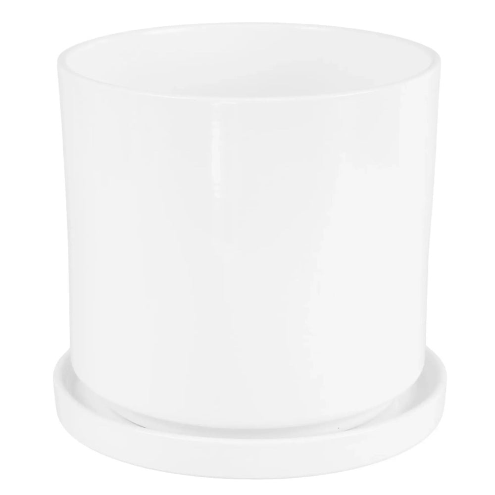 Doniczka ceramiczna Cylinder 974 Cermax z podstawką, biały połysk