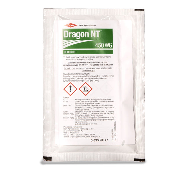 Opakowanie 33 g herbicydu Dragon NT 450 WG firmy Corteva Agriscience