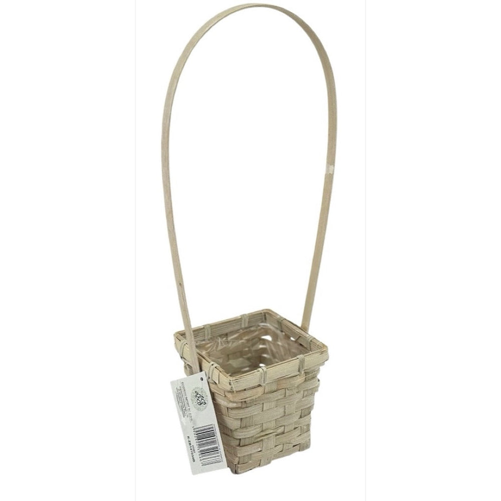 Kosz bambusowy kwadratowy Ecodeco KZB-141034 z wysokim uchwytem na białym tle