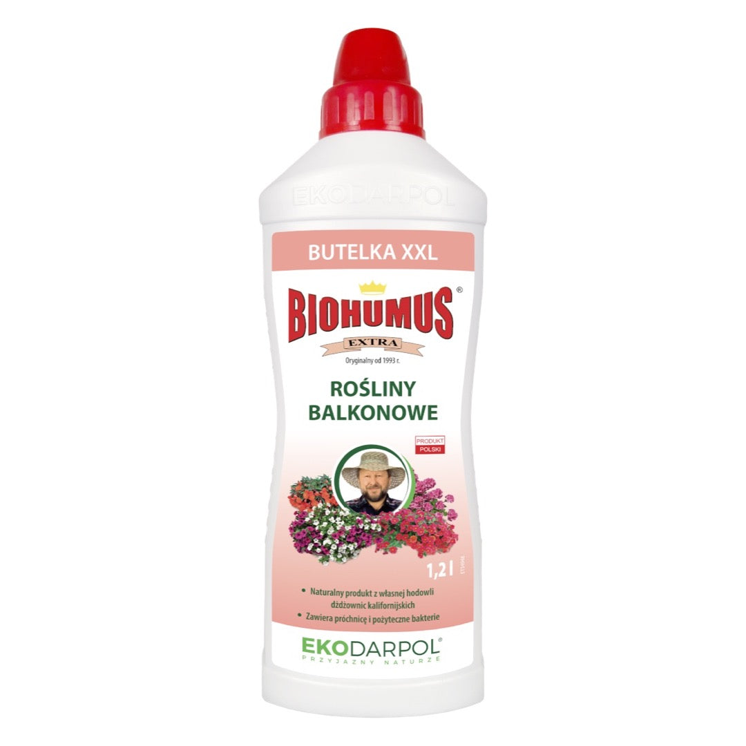 Butelka nawozu Biohumus Extra Rośliny Balkonowe EkoDarPol 1,2 l, zdjęcie poglądowe