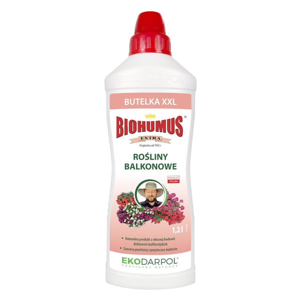 Butelka nawozu Biohumus Extra Rośliny Balkonowe EkoDarPol 1,2 l, zdjęcie poglądowe