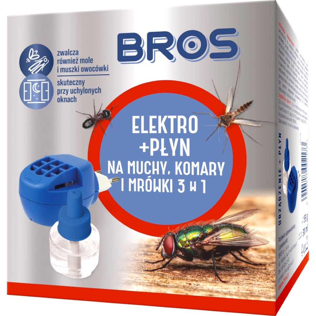 Zestaw Bros Elektro + płyn 3w1 na muchy, komary i mrówki