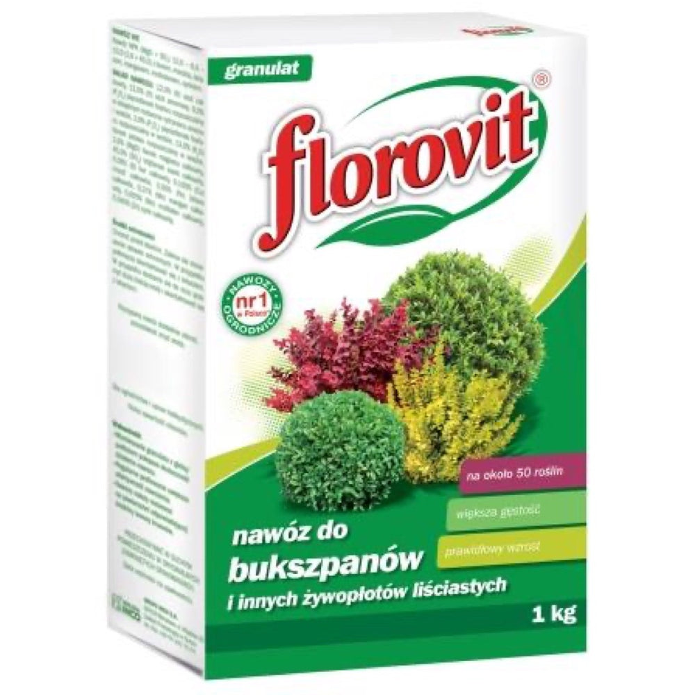 Karton nawozu Florovit do bukszpanów, drugie ujęcie opakowania 1 kg