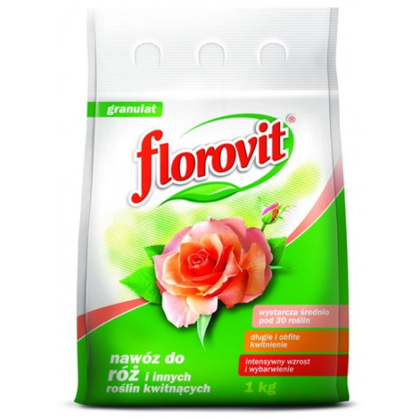 Florovit nawóz do róż i innych roślin kwitnących, worek 1 kg na białym tle