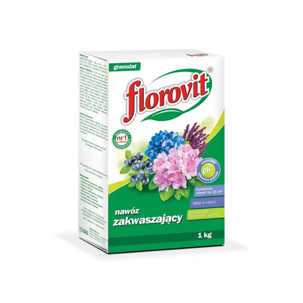 Karton 1 kg granulowanego nawozu zakwaszającego Florovit na białym tle