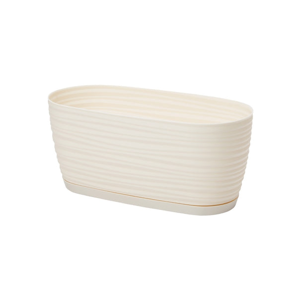 Kremowa skrzynka Sahara Petit z podstawką Form-Plastic, 27 cm, na białym tle