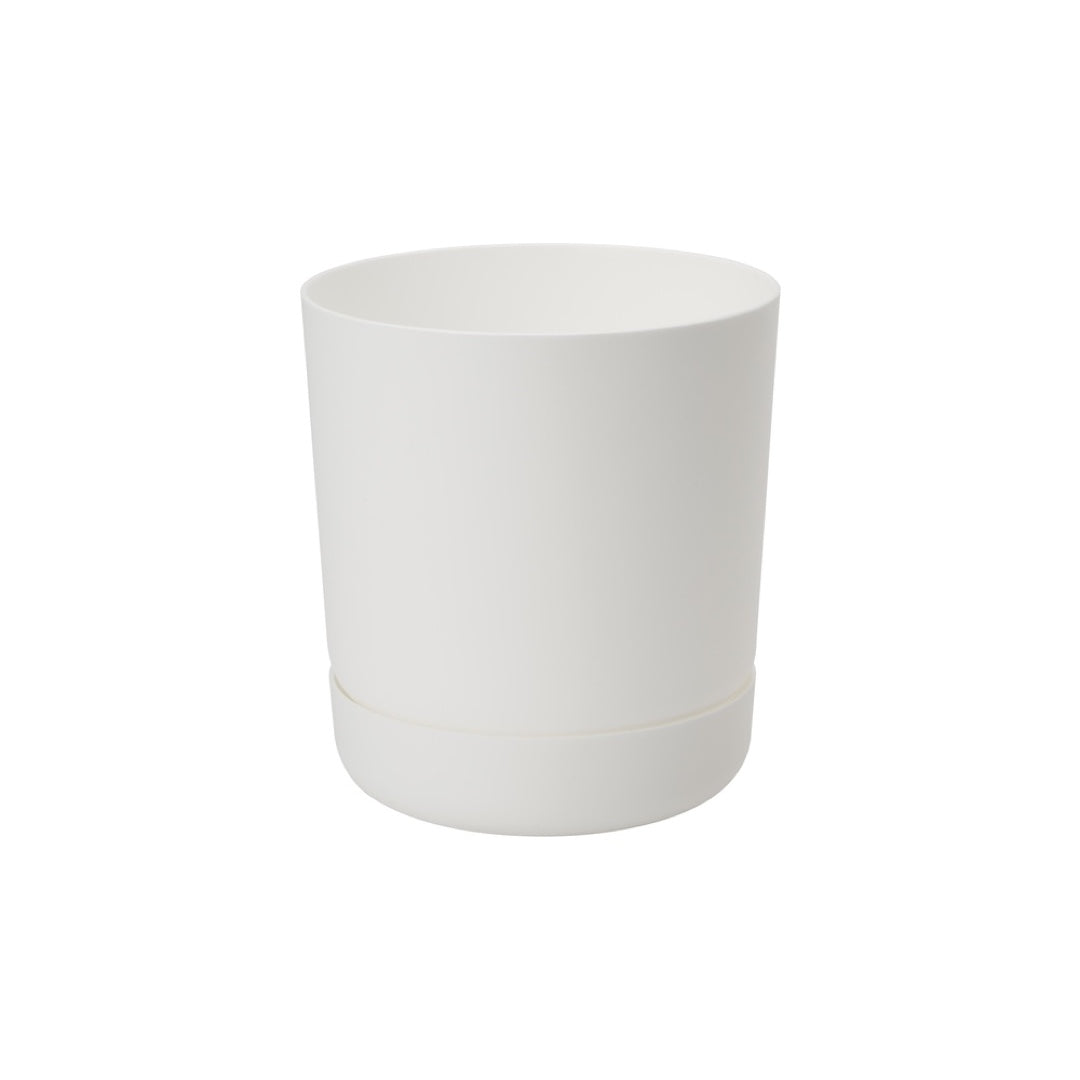 Doniczka Satina z podstawką Form-Plastic, 17 cm, kolor biała, na białym tle