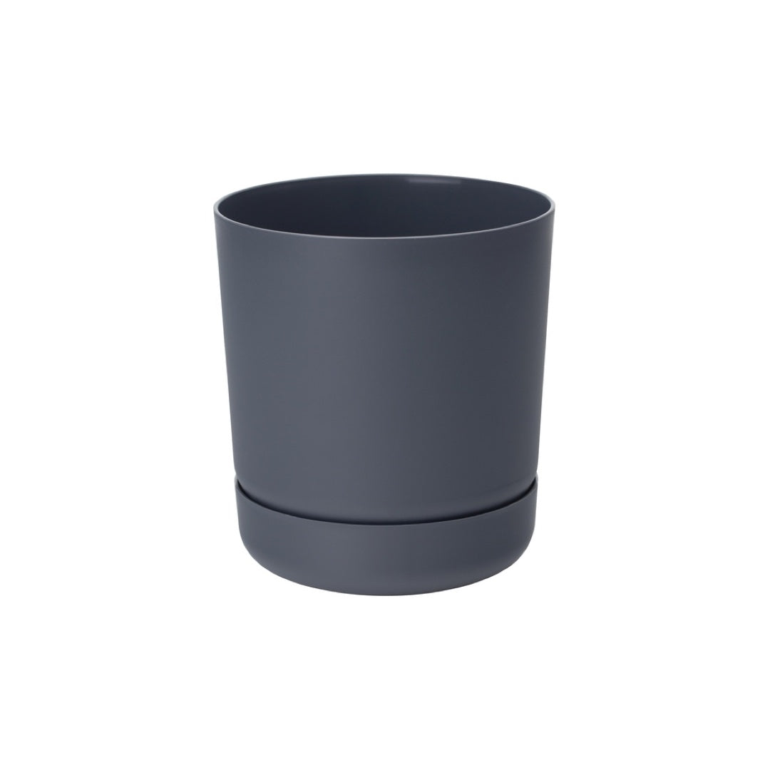 Doniczka Satina z podstawką Form-Plastic, 20 cm, kolor antracytowa, na białym tle